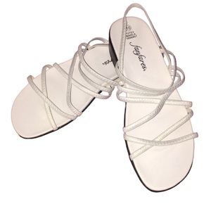 Fanfares Sandals Strappy Elastic Low Heeled Sandals White Size 10 Like New